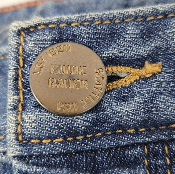 EDDIE BAUER DENIM BLUE JEANS SKIRT BUTTON FLY CREAM EMBROIDERY WOMEN   6 2010S - Picture 8 of 15